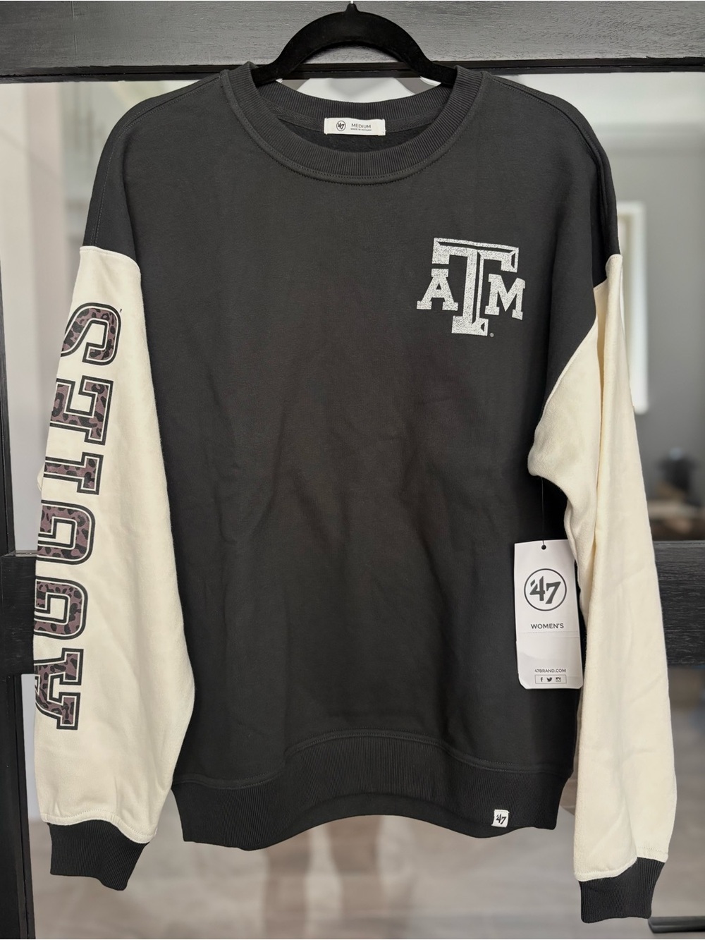Texas A&M Aggies Leopard Sleeve Colorblock Crewneck Football ’47 Brand M #26